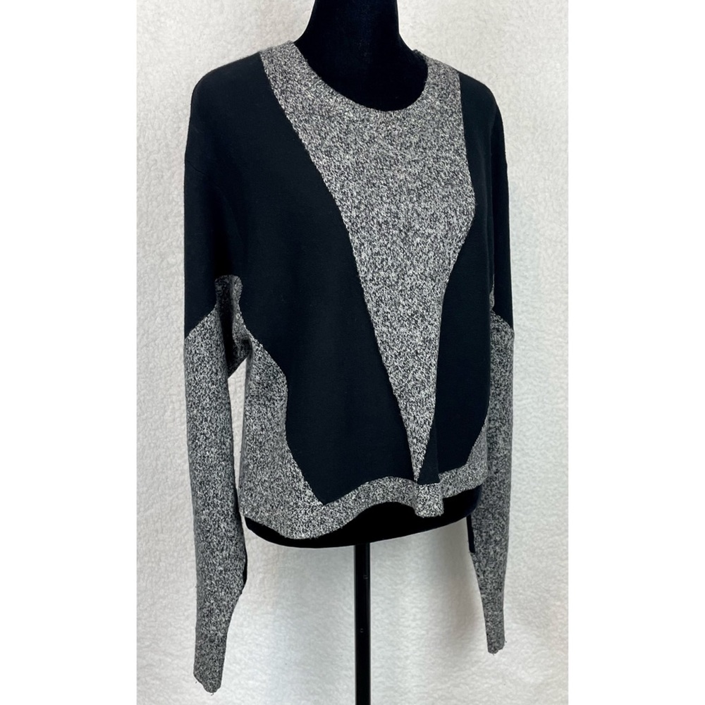 PUBLIC SCHOOL • NY Sana Black/Grey Colorblock Cropped Crewneck Knit Sweater, M - Picture 9 of 16